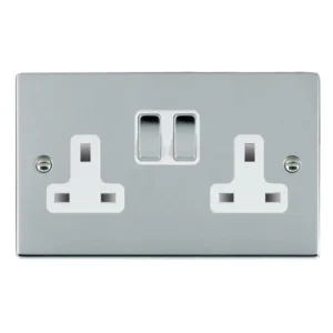 Hamilton Socket 2 Gang Switched 13A 86X146mm Bri Chr/Bri Chrome White Insert