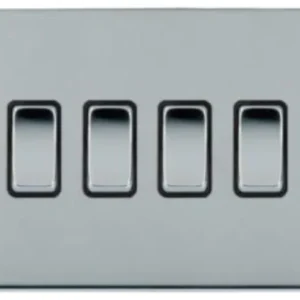 Hamilton Switch Rocker 4 Gang 2 Way 10A 146X86mm Bright Chrome Black Insert