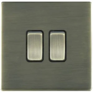 Hamilton Switch Rocker 2 Gang 2 Way 10A 86X86mm Antique Brass Black Insert