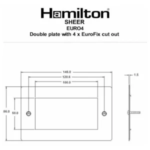 Hamilton Front Plate Double 4 Eurofix Apertures+Grid 146X86mm Antique Brass