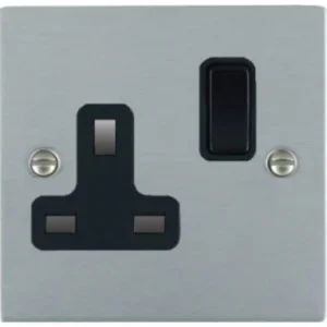 Hamilton Socket Switched 1 Gang 13A 86X86mm Satin Chrome Black Insert