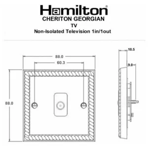 Hamilton Socket 1 Gang Tv Coax 88X88mm Polished Brass White Insert