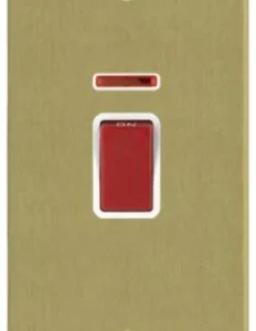 Hamilton Switch Rocker Red 1 Gang Dp+Neon 45A 85X145mm Satin Brass White Insert