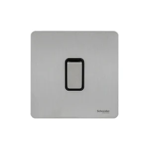 Schneider Electric Plate Switch 1 Gang 2Way Single Pole Screwless 16AX Stainless Steel Black Insert
