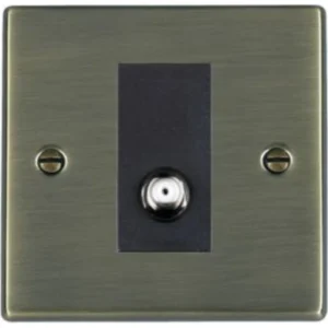 Hamilton Socket 1 Gang Satellite Isolated 88X88mm Antique Brass Black Insert