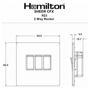 Hamilton Switch Rocker 3 Gang 2 Way 10A 86X86mm Bright Chrome Black Insert
