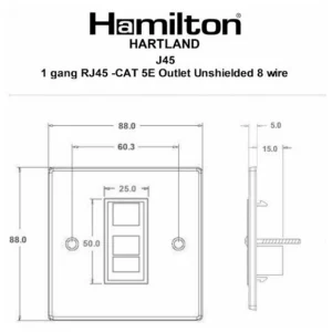 Hamilton Socket 1 Gang RJ45 Outlet 88X88mm Black Nickel Black Insert