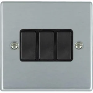 Hamilton Switch Rocker 3 Gang 2 Way 10A 88X88mm Satin Chrome Black Insert