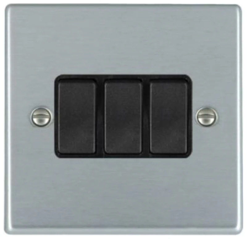 Hamilton Switch Rocker 3 Gang 2 Way 10A 88X88mm Satin Chrome Black Insert - Image 2