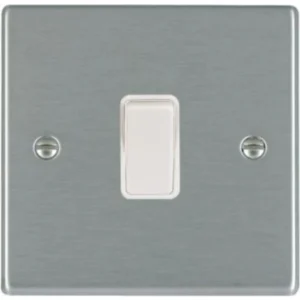 Hamilton Switch Rocker 1 Gang 2 Way 10A 88X88mm Satin Steel White Insert