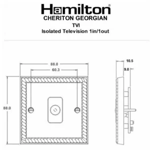 Hamilton Socket 1 Gang Tv Coax Isolated 88X88mm Polished Brass White Insert
