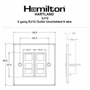 Hamilton Socket 2 Gang RJ12 Outlet 88X88mm Satin Steel Black Insert
