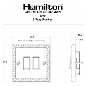 Hamilton Switch Rocker 2 Gang 2 Way 10A 88X88mm Polished Brass White Insert