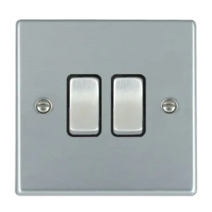 Hamilton Switch Rocker 2 Gang 2 Way 10A 88X88mm Satin Chr/Sat Chrome Black Insert