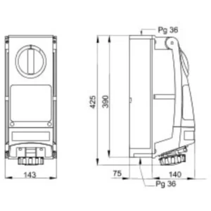 Gewiss Socket Watertight Vertical Int/Locked 3P+T 63A 380V Back IP66