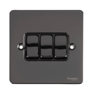 Schneider Electric Ultimate Flat plate, 1-pole 2-way plate switch, 3 gangs, black nickel