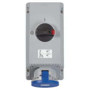 MK Electric 16A 200-250V IP44 2P+E Angled Interlocked Switch Socket Outlet Blue