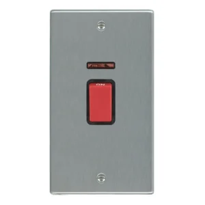 Hamilton Switch Rocker Red 1 Gang Dp+Neon 45A 85X145mm Satin Steel Black Insert