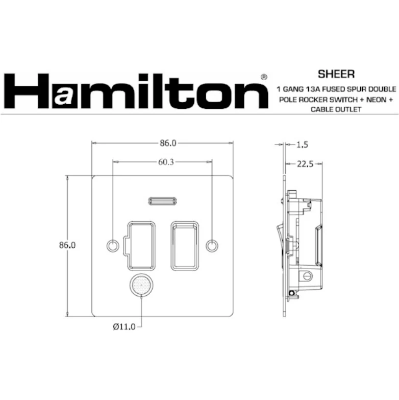 Hamilton Connection Unit Fused Neon&Co 86X86mm Satin Steel/Satin Steel White Insert - Image 2