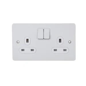 Schneider Electric Socket 2 Gang Double Pole Switched 13A Painted White White Insert