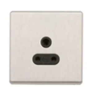 MK Electric Socket 1 Gang UnSwitched 3 Pin Round 5A Brushed Stainless Steel Black Insert