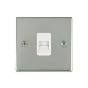 Hamilton Socket 1 Gang Tel Slave 88X88mm Bright Steel White Insert