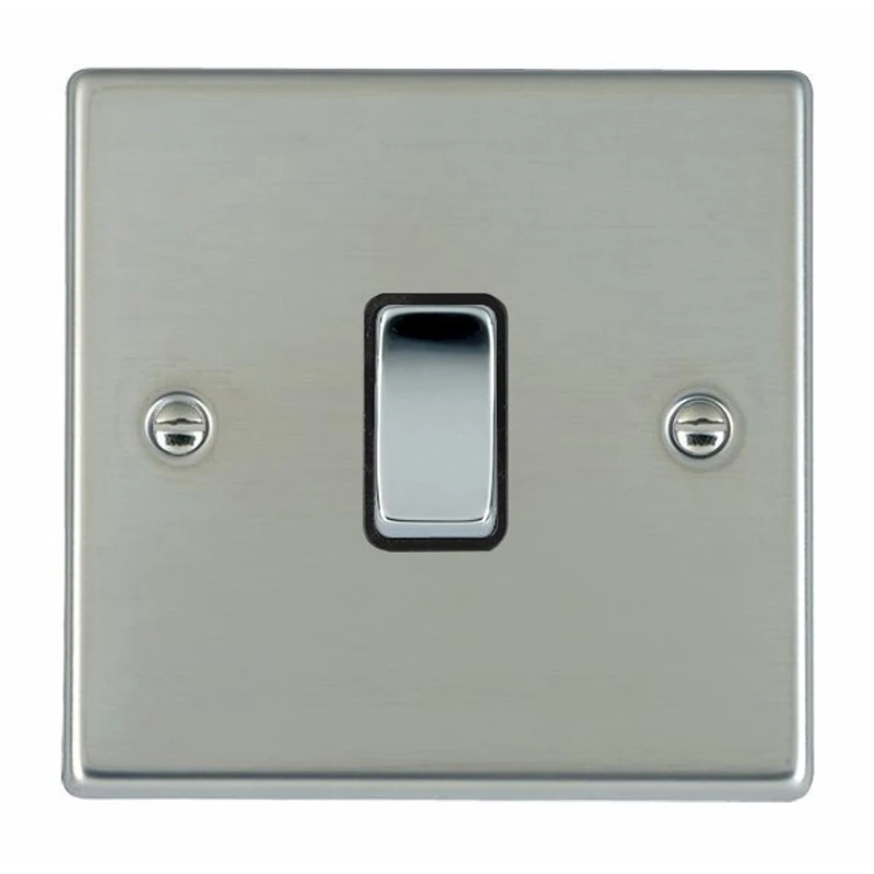 Hamilton Switch Rocker 1 Gang 2 Way 10A 88X88mm Bri Steel/Bri Chrome Black Insert - Image 2