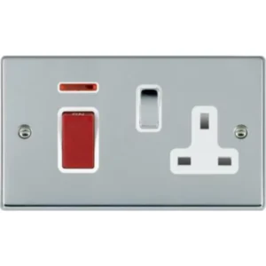 Hamilton Socket Rocker Red 1 Gang Dp+13A Socket 45A 85X145mm Bri Chr/Bri Chrome White