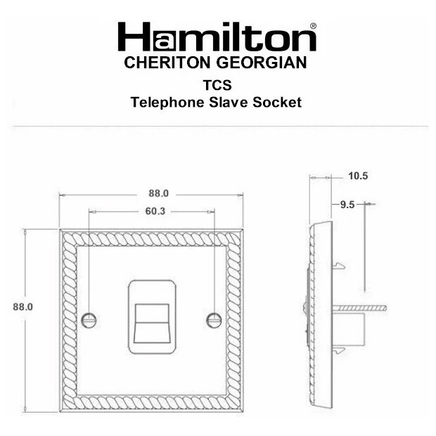 Hamilton Socket 1 Gang Tel Slave 88X88mm Polished Brass White Insert - Image 2