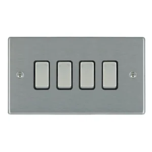 Hamilton Switch Rocker 4 Gang 2 Way 10A 85X145mm Satin Steel/Satin Steel Black Insert
