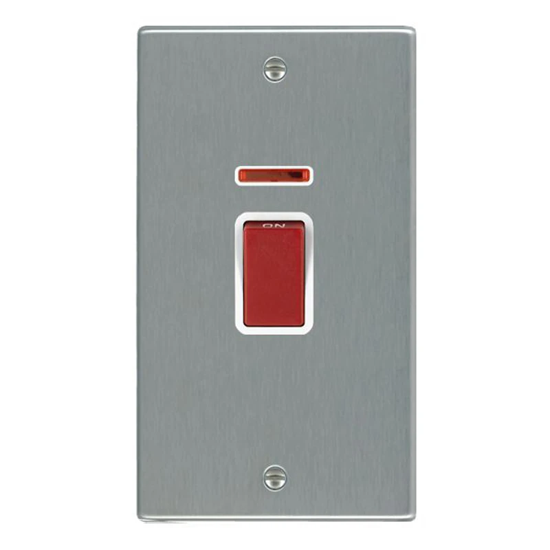 Hamilton Switch Rocker Red 1 Gang Dp+Neon 45A 85X145mm Satin Steel White Insert