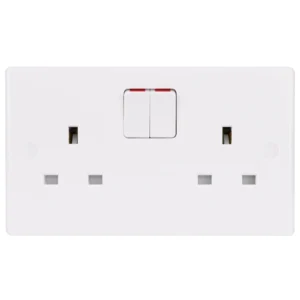 Schneider Electric Socket 2 Gang Switched DP 13A Slimline Curved Edge White