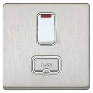 MK Electric Connection Unit DP Switched Fused Neon 13A Brushed Stainless Steel White Insert