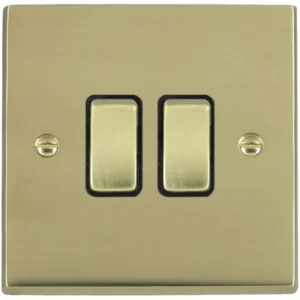 Hamilton Switch Rocker 2 Gang 2 Way 10A 88X88mm Polished Brass Black Insert
