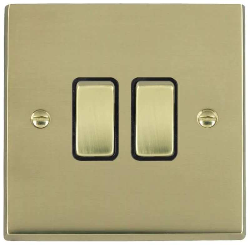 Hamilton Switch Rocker 2 Gang 2 Way 10A 88X88mm Polished Brass Black Insert - Image 2