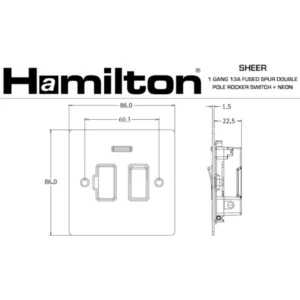 Hamilton Connection Unit Fused Neon 86X86mm Satin Steel/Satin Steel White Insert