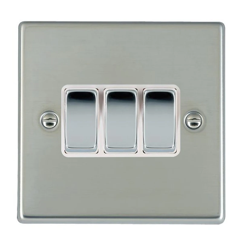Hamilton Switch Rocker 3 Gang 2 Way 10A 88X88mm Bri Steel/Bri Chrome White Insert - Image 2