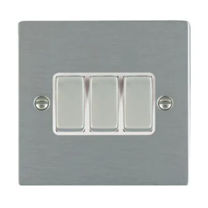 Hamilton Switch Rocker 3 Gang 2 Way 10A 86X86mm Satin Steel/Satin Steel White Insert