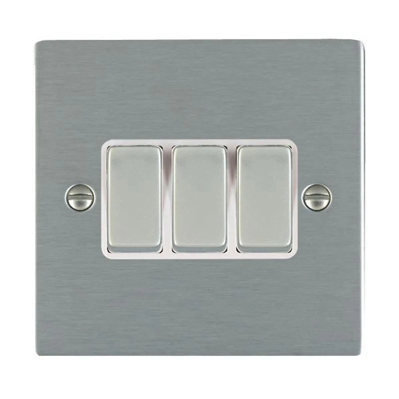 Hamilton Switch Rocker 3 Gang 2 Way 10A 86X86mm Satin Steel/Satin Steel White Insert - Image 2