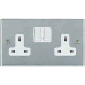 Hamilton Socket 2 Gang Switched 13A 85X145mm Satin Chrome White Insert