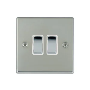 Hamilton Switch Rocker 2 Gang 2 Way 10A 88X88mm Bri Steel/Bri Chrome White Insert