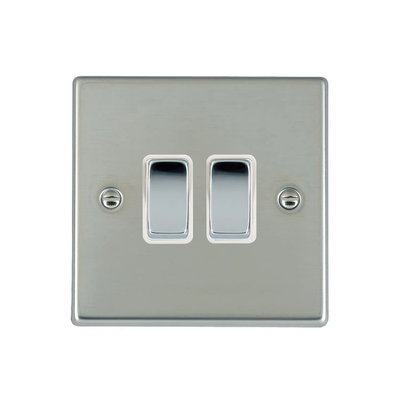 Hamilton Switch Rocker 2 Gang 2 Way 10A 88X88mm Bri Steel/Bri Chrome White Insert - Image 2