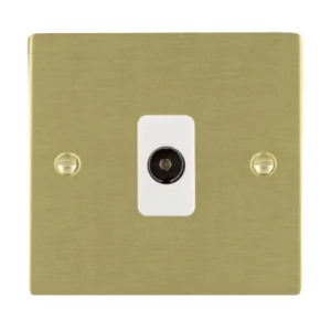 Hamilton Socket 1 Gang Tv Coax 86X86mm Satin Brass White Insert