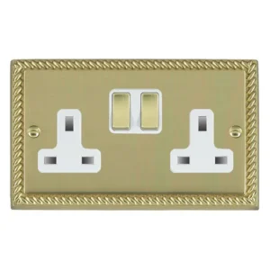 Hamilton Socket 2 Gang Switched 13A 86X146mm Polished Brass White Insert