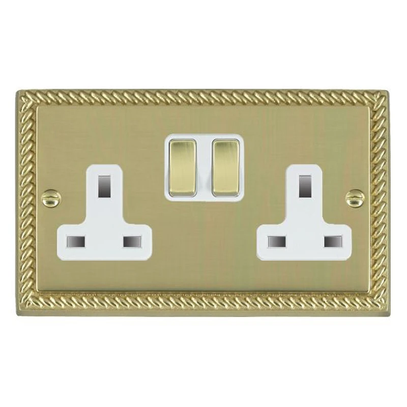 Hamilton Socket 2 Gang Switched 13A 86X146mm Polished Brass White Insert