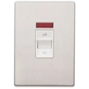 MK Electric Switch 1 Gang DP Neon 50A Brushed Stainless Steel Black Inserts