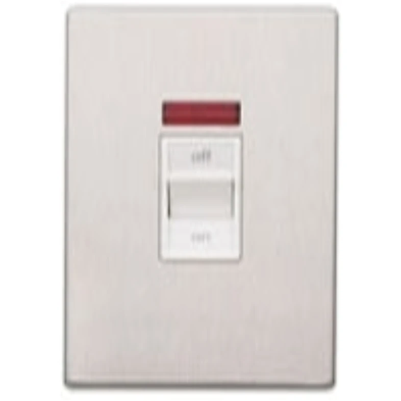 MK Electric Switch 1 Gang DP Neon 50A Brushed Stainless Steel Black Inserts