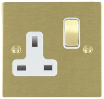 Hamilton Socket 1 Gang Switched 13A 86X86mm Satin Brass/Satin Brushed White Insert - Image 2