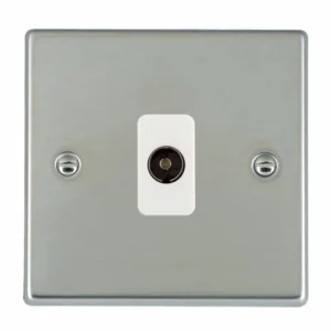 Hamilton Socket 1 Gang Tv Coax 88X88mm Bright Steel White Insert