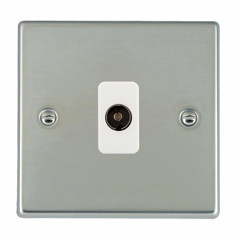 Hamilton Socket 1 Gang Tv Coax 88X88mm Bright Steel White Insert - Image 2